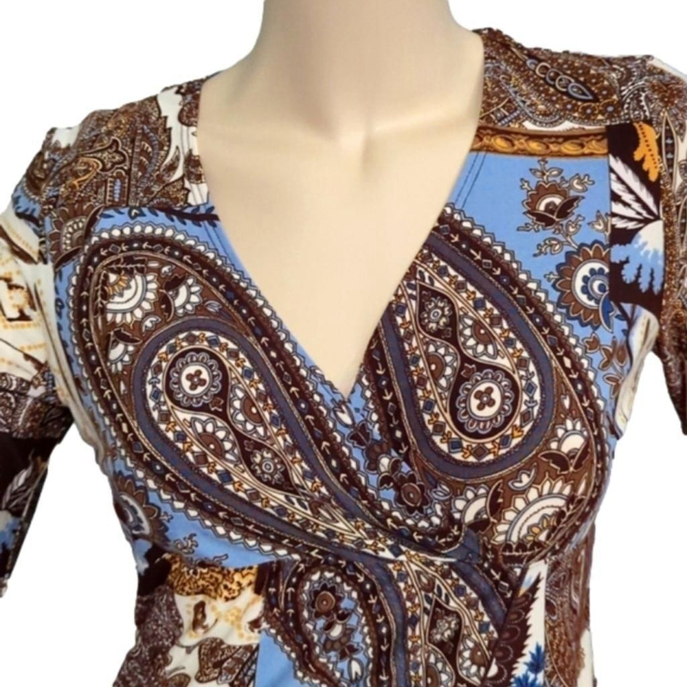 Bohemian Top Medium Split sleeve Brown Paisley Long Sleeve Blouse Baby doll top - Picture 9 of 12
